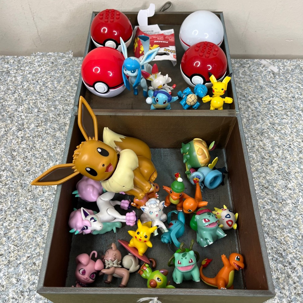 Pokemon Figure Lot Pikachu Eevee Bulbasaur Poke Balls Decorative Box Mixed Set